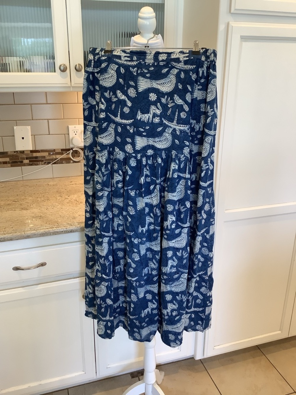 Taavi Blue Bird Printed Tiered Midi Cotton Skirt Size XL
